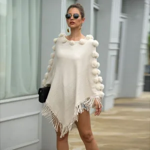 poncho femme pompon
