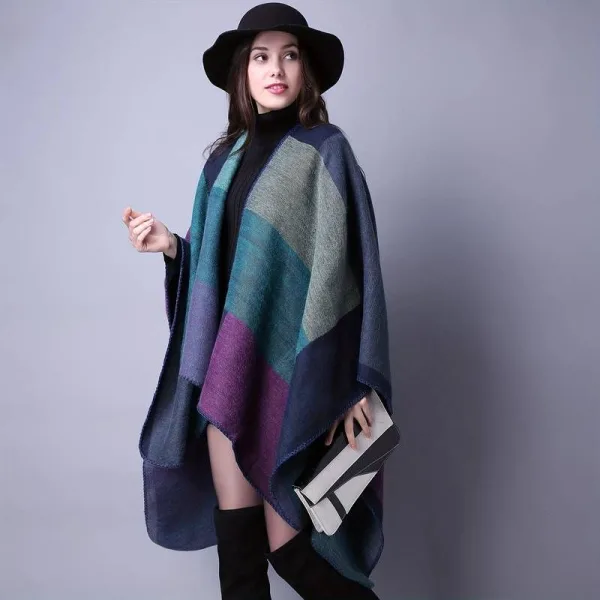 manteau poncho femme rayé