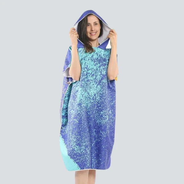poncho bain bleu