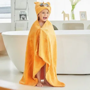 poncho bain enfant chien orange