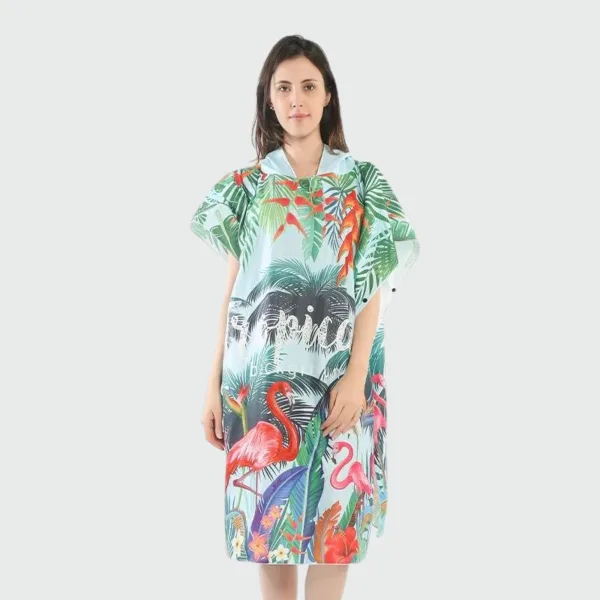 poncho bain femme flamants roses