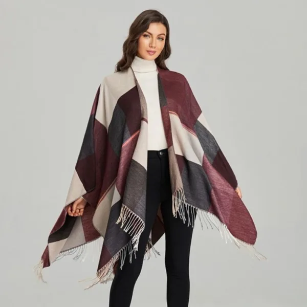 poncho bordeaux femme