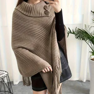 poncho camel femme