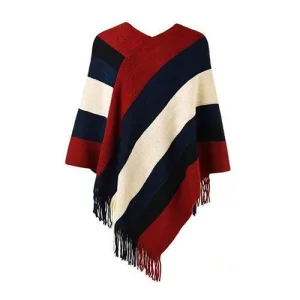 poncho femme chaud rayures