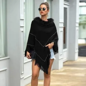 poncho hiver perles et fourrure