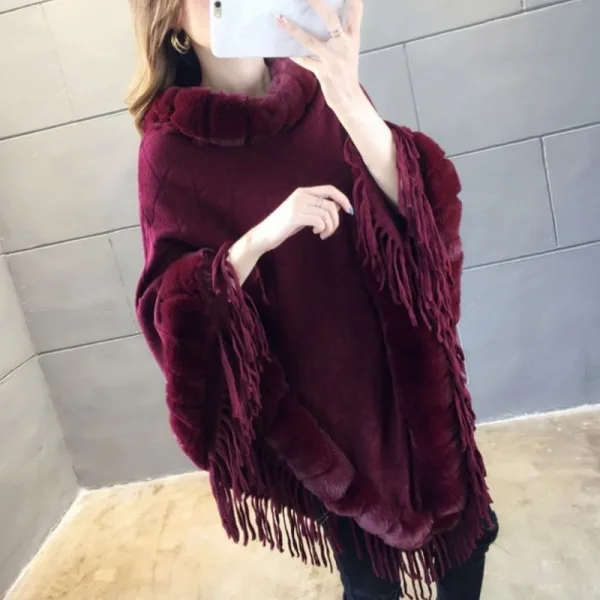 poncho femme avec fausse fourrure