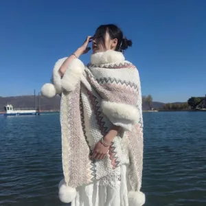 poncho femme avec fourrure