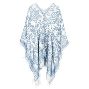 poncho femme cachemire fleuri