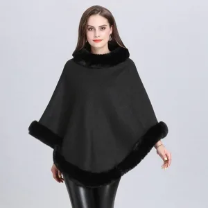 poncho femme avec col fourrure