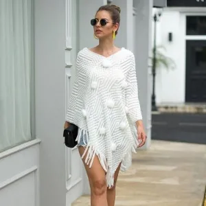 poncho femme fin à pompons