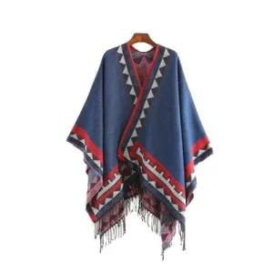 poncho femme ethnique à frange