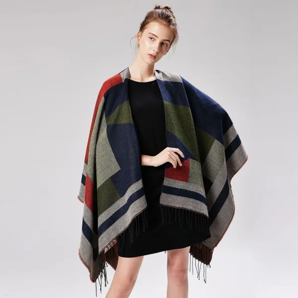 poncho femme frange