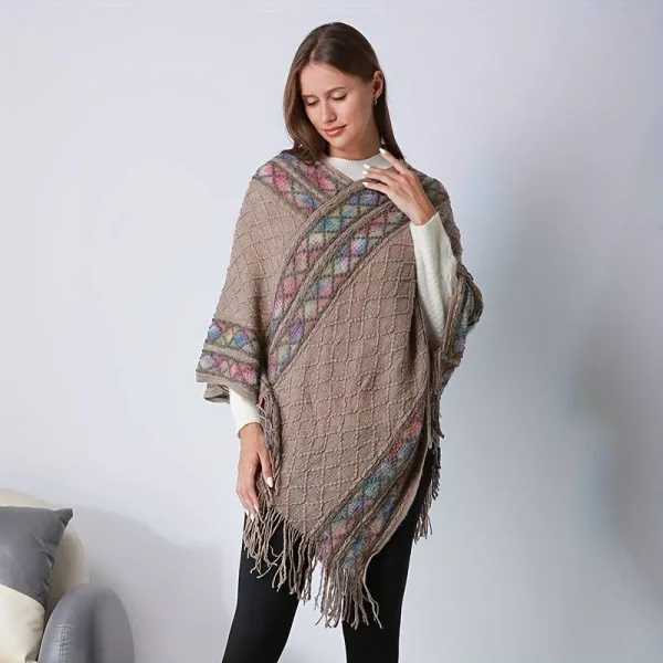 poncho femme laine beige