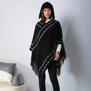 poncho femme laine noir