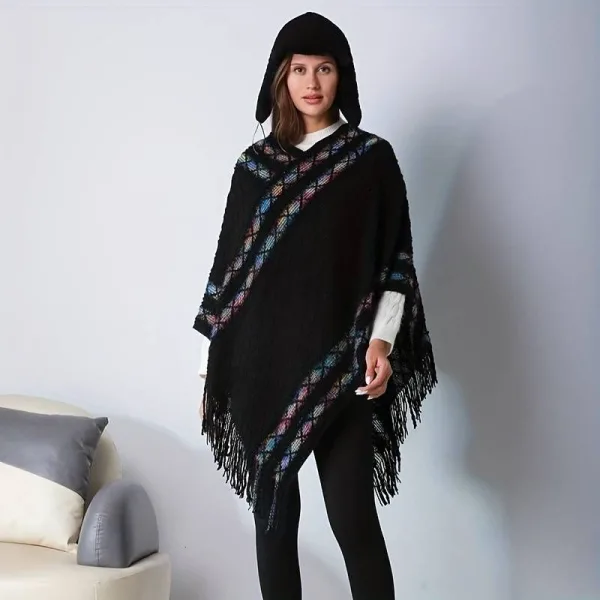 poncho femme laine noir