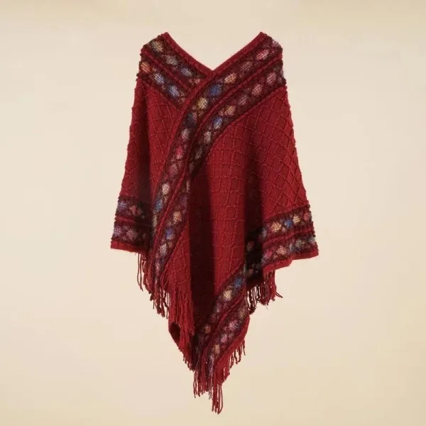 poncho femme laine rouge