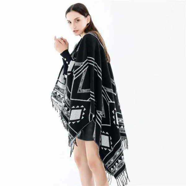 poncho femme noir en laine
