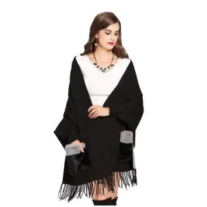 poncho femme avec poches en fourrure