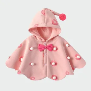 poncho fille rose avec capuche