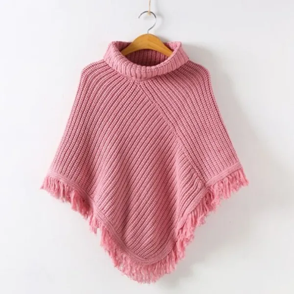 poncho fille tricot rose