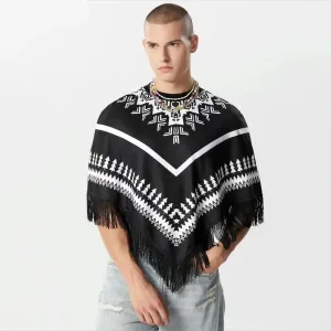 poncho homme franges mode