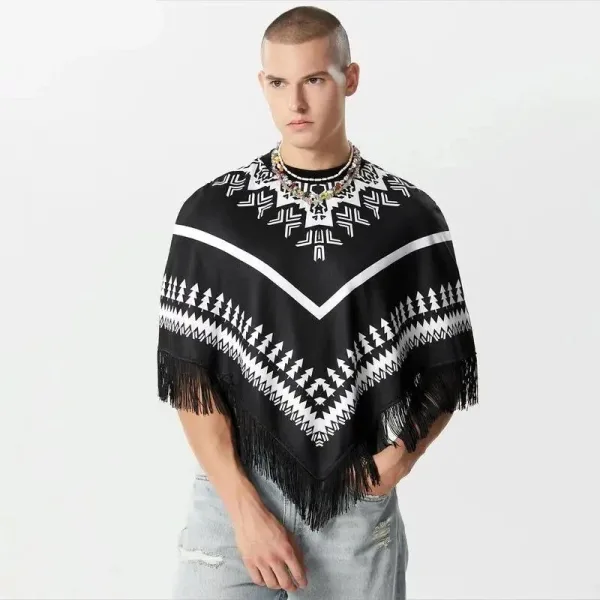 poncho homme franges mode