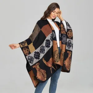 poncho marron femme