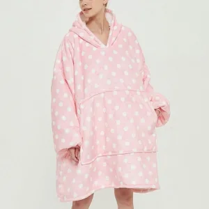 poncho polaire rose pois blancs
