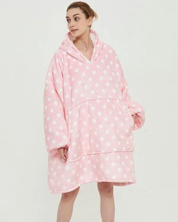 poncho polaire rose pois blancs