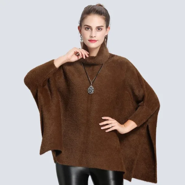 pull poncho col roulé femme