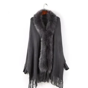 pull poncho coton fourrure